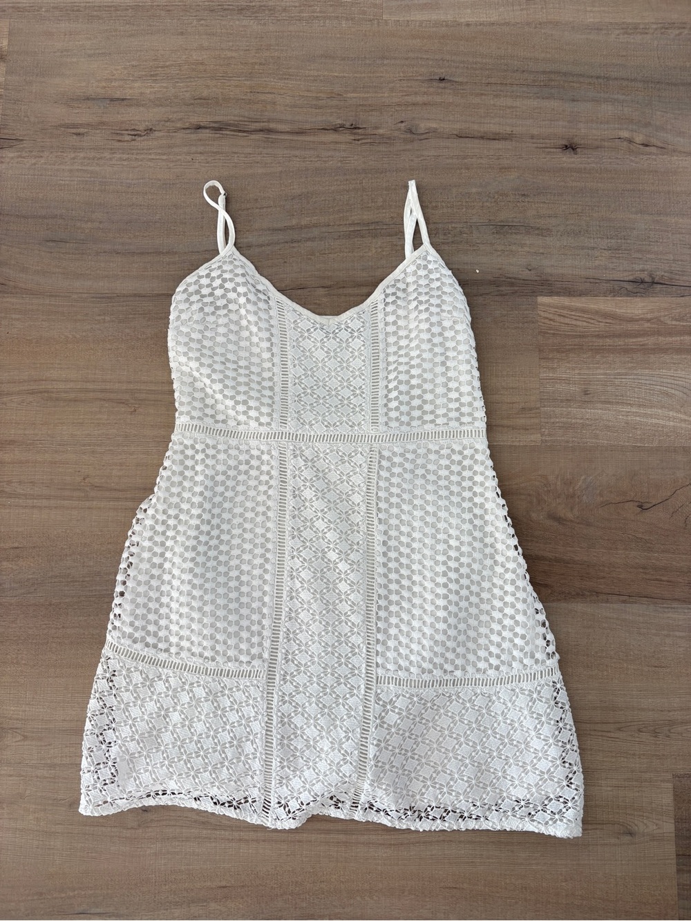White Crochet Lace Spaghetti Strap Mini Dress